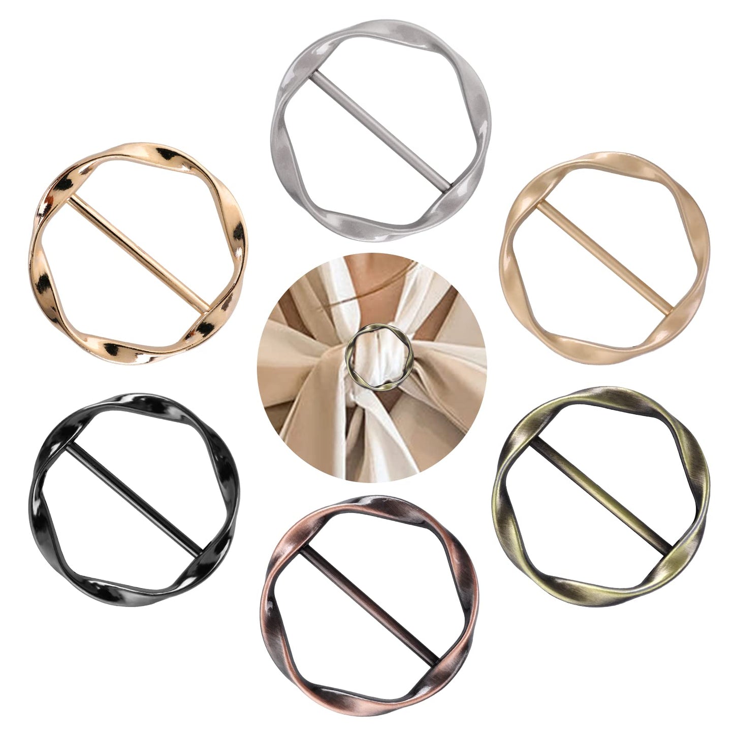7PCS Metal T-Shirt Clips Buckle, Scarf Ring Buckle Silk Scarf Ring Clothes Corner Knotted Shirt Ties Clips Ring Clasp for Women Girls