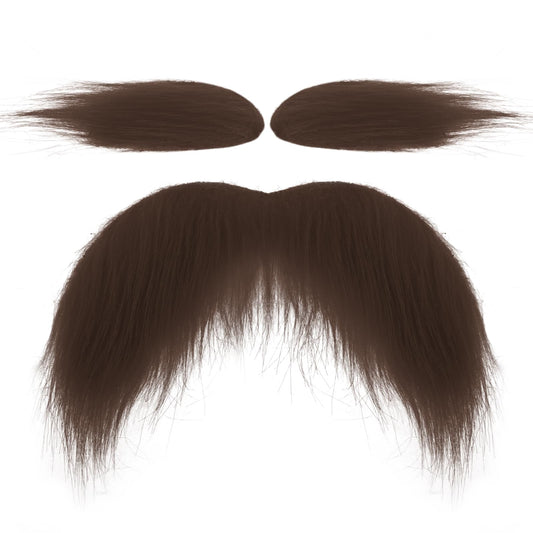 DIVINA VITAE Fake Moustache Brown Moustache Realistic Stick on Moustache and Eyebrows Smooth Fake Beard Self Adhesive for Adults Kids Masquerade Party Favor Costume Halloween Performance