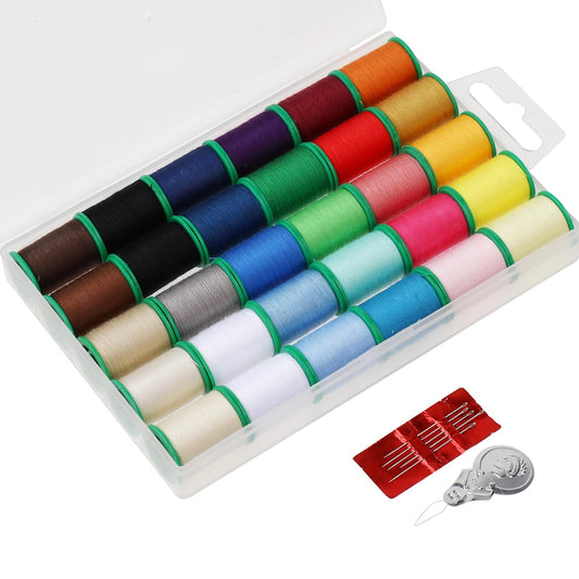 Sewing Thread Kit, Lusofie 30Pcs Basic Sewing Kit 50 Yards per Sewing Thread Spools, 5Pcs Sewing Needle, 1Pc Needle Threader for Hand Machine Sewing Embroidery(28 Color)