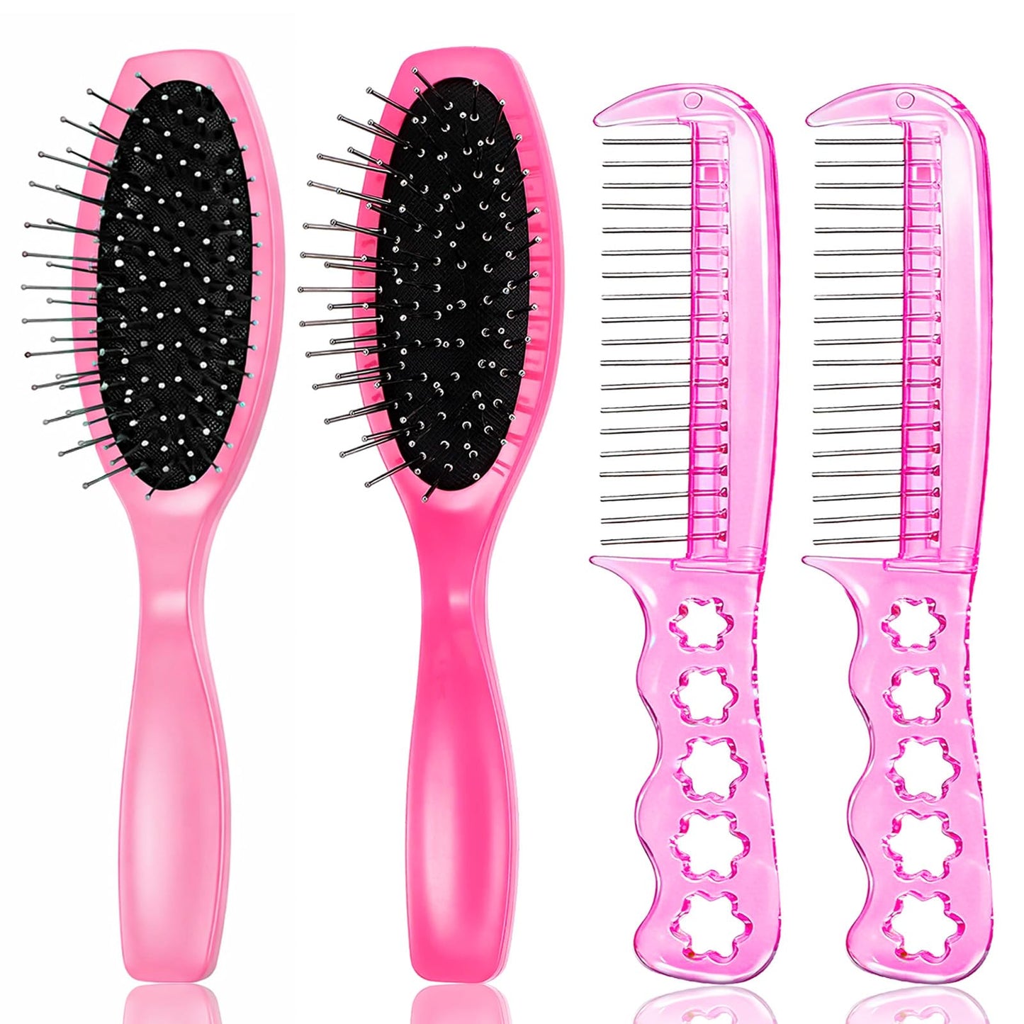 4 Pcs Wig Brushes For Synthetic Hair - Pink Doll Hair Brush 2 Styles - Synthetic Wig Brush For Air Plastic Pink Wigs Comb Hairs
