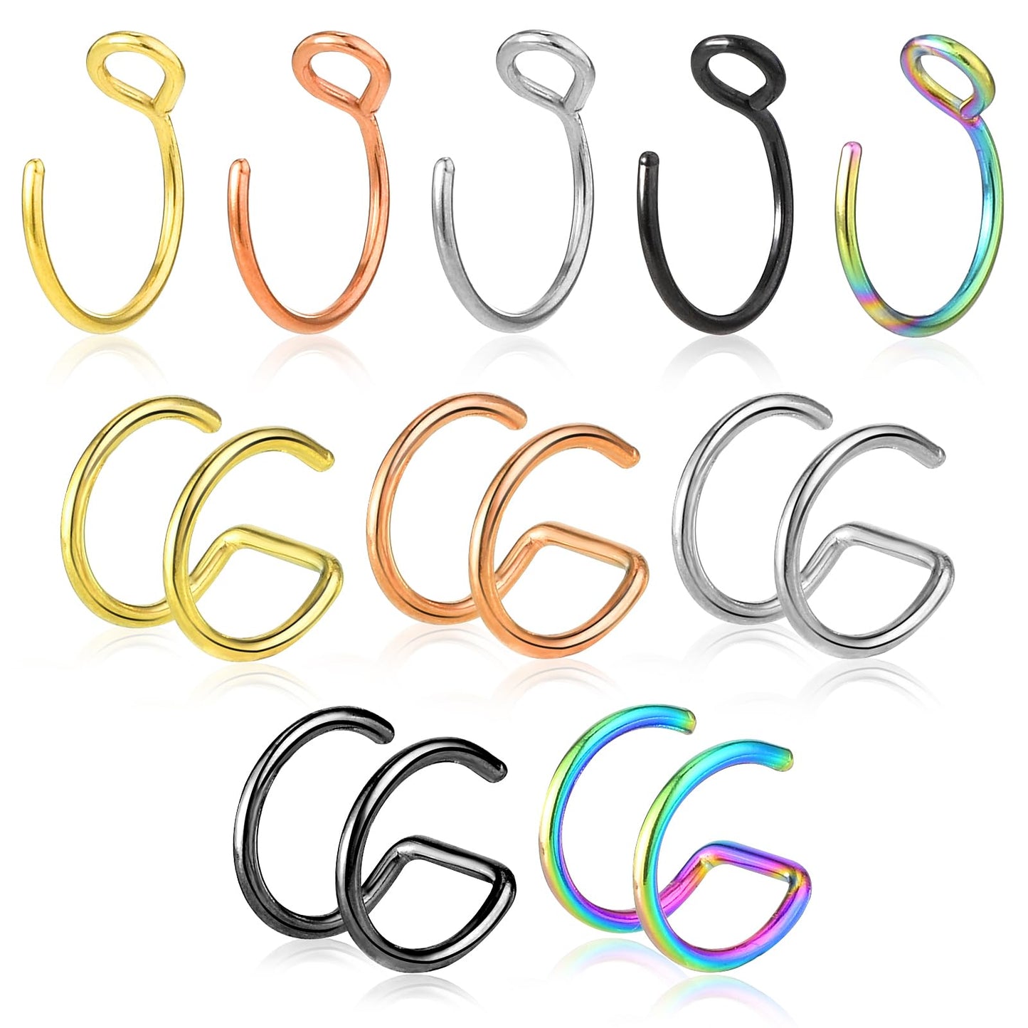 Lusofie 10 Pcs Nose Rings Hoops Double Hoop Nose Ring Fake Nose Ring Clip On Nose Ring Fake Lip Piercing For Women Men