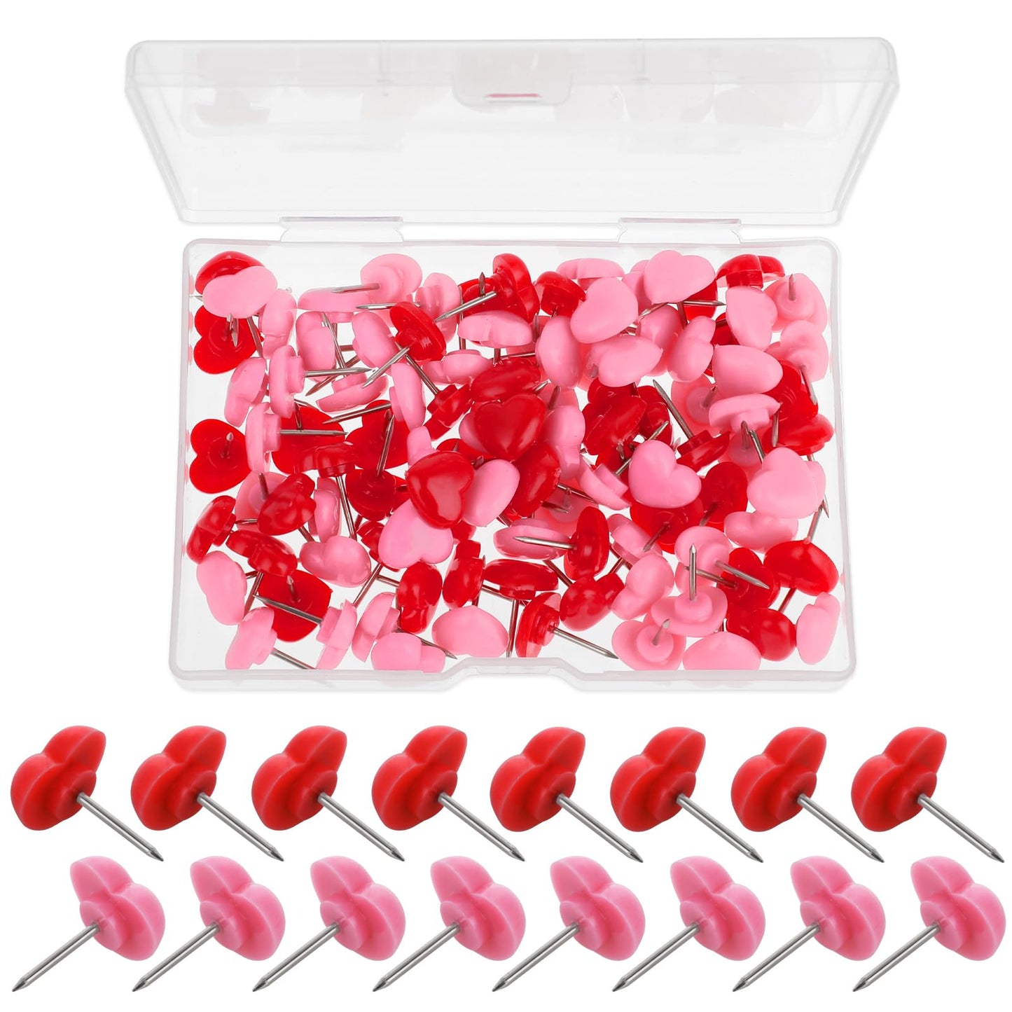 Yolev 100pcs Heart Push Pins Pink Thumb Tacks Cute Push Pins, Bulletin Boards Wall Tacks, Cute Thumb Tacks Decorative for Home School Office Notice Board Cork Board