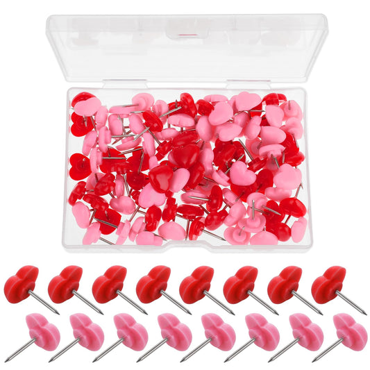 Yolev 100pcs Heart Push Pins Pink Thumb Tacks Cute Push Pins, Bulletin Boards Wall Tacks, Cute Thumb Tacks Decorative for Home School Office Notice Board Cork Board