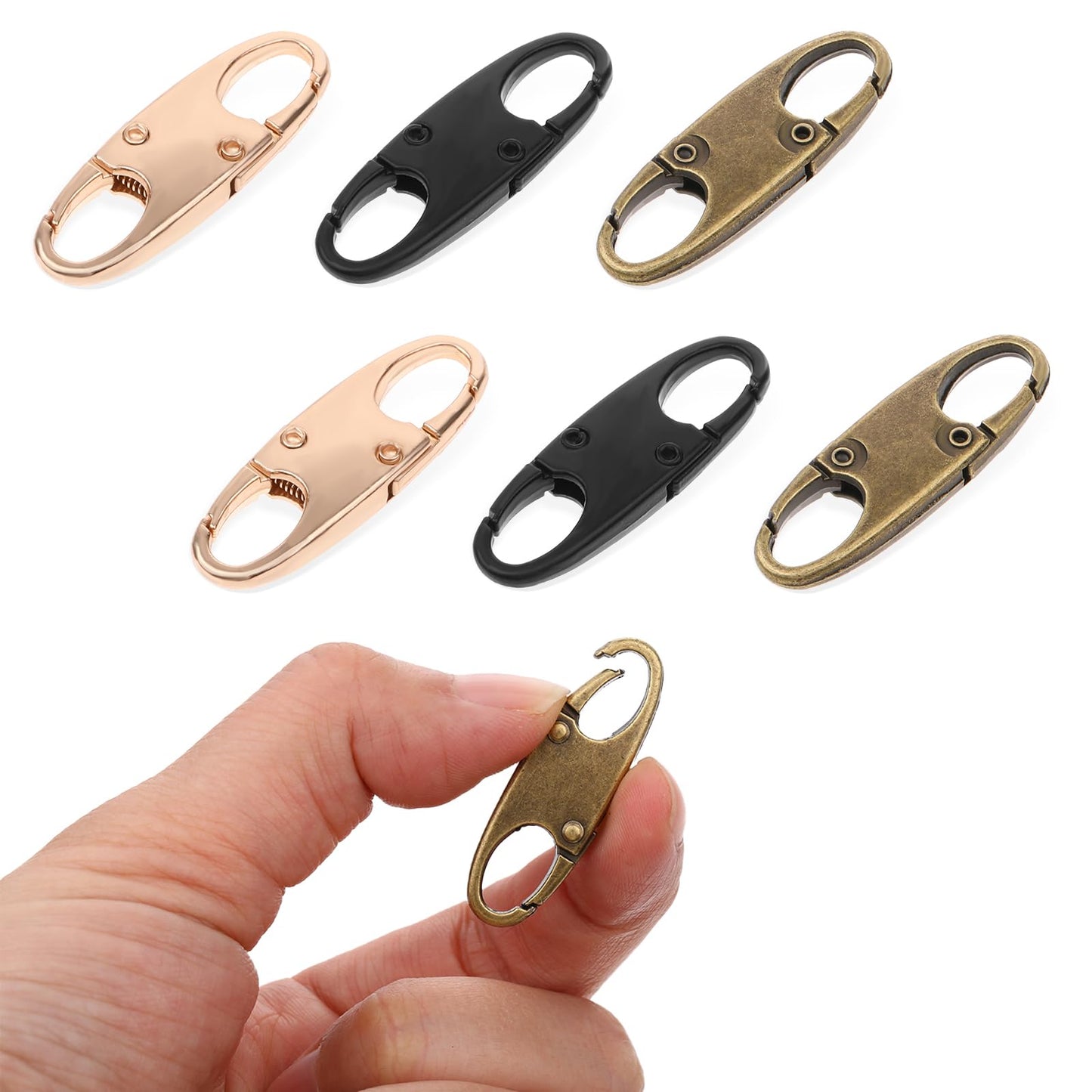 DIVINA VITAE Zipper Clips Anti Theft Deterrent, 6PCS S Carabiner Small Zipper Pull Locks Mini Snap S Hooks for Backpacks Camping Fishing Traveling Outdoor Sports (Black Gold Copper)