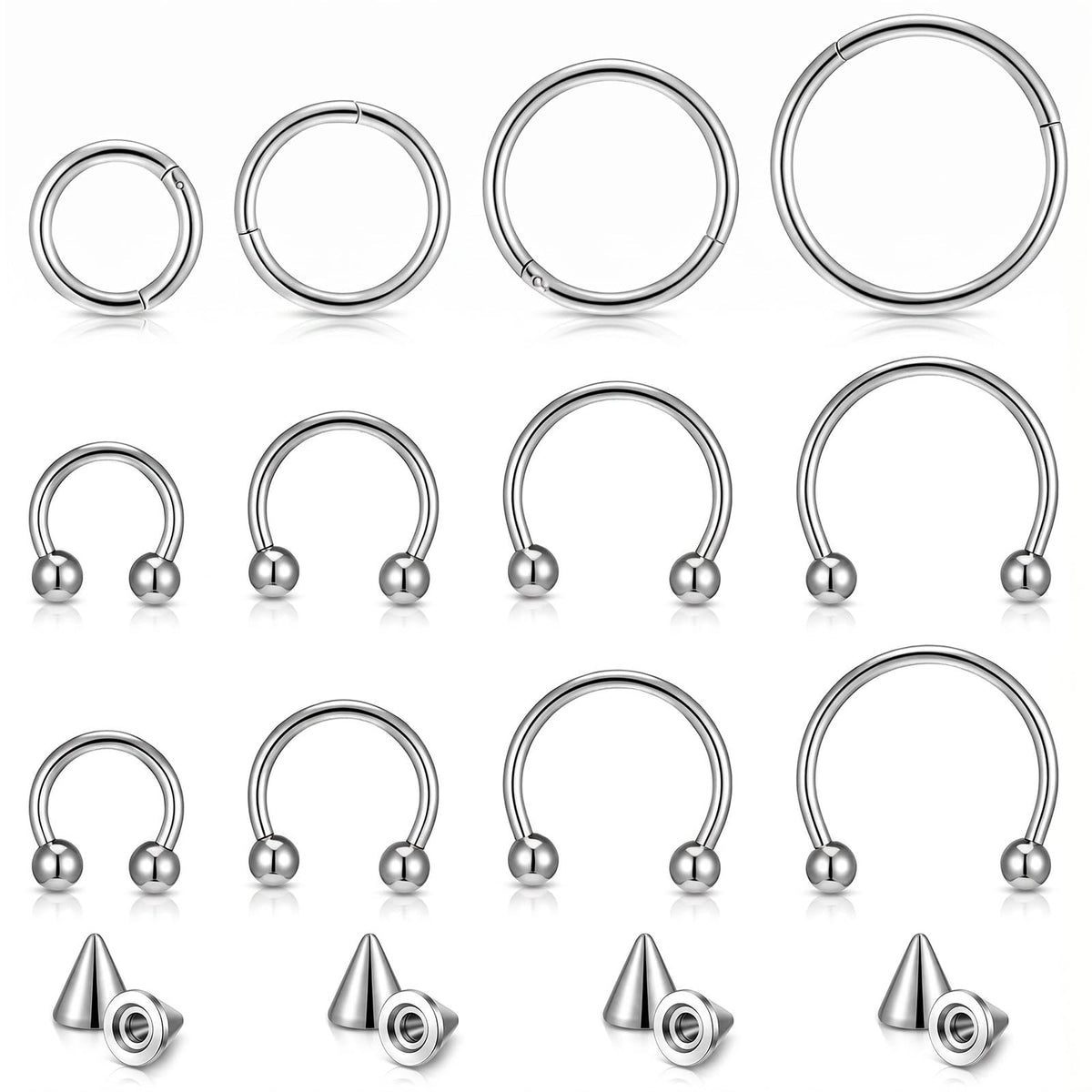 12pcs 16G Septum Rings Stainless Steel Surgical Steel Horseshoe Nose Rings