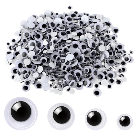 Lusofie 1000 Pcs Black Googly Eyes Plastic Prank Wiggle Eyes Multiple Sizes Googly Eyes Self Adhesive for DIY Crafts Projects School Halloween Christmas DIY Craft Supplies(6mm?8mm?10mm?12mm)