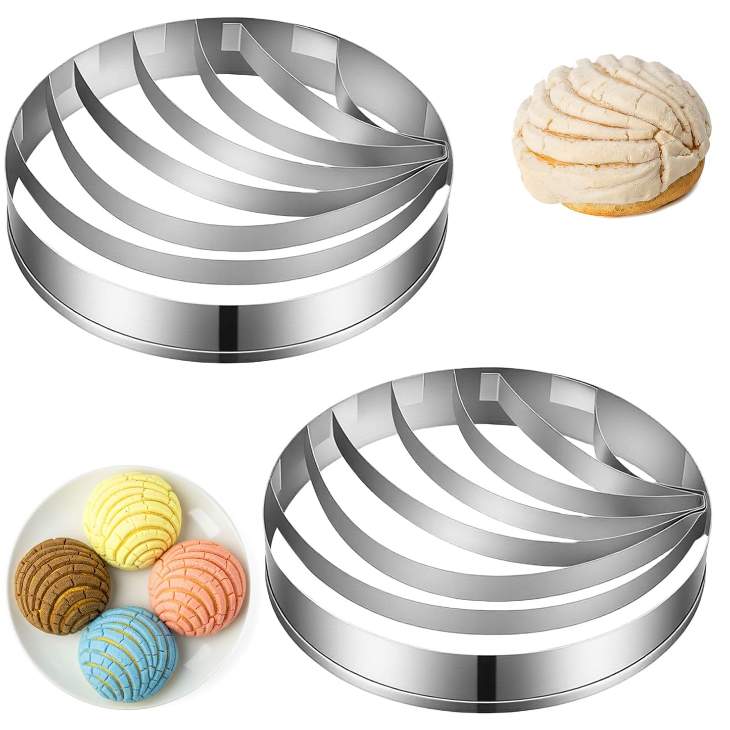 2 Pcs Concha Cutter, 4.1 Inch Concha Stamp Traditional Shell Pattern, Stainless Steel Mexican Bread Mold, Dishwasher Safe, Baking Tool