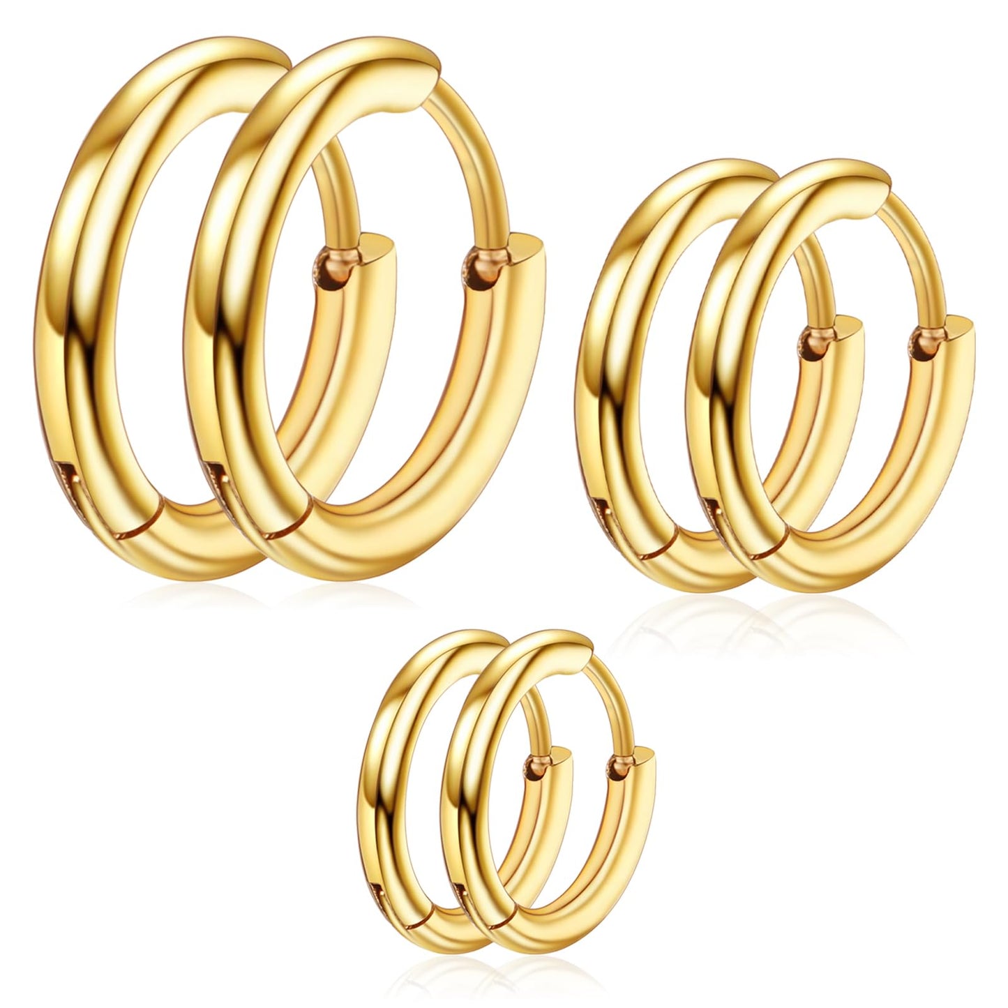 Yolev 316L Surgical Stainless Steel Small Hoop Earrings 8mm 10mm 12mm Hypoallergenic Thin Hoop for Girls Hypoallergenic Cartilage Earrings Lightweight Small Hoop Earrings (gold)