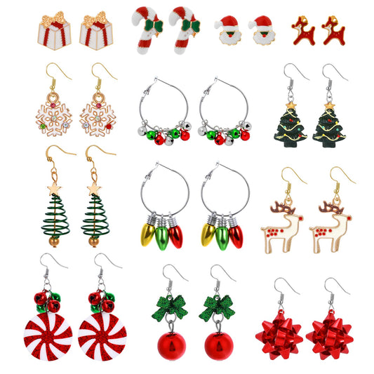 Yolev 13 pairs Christmas Dangle Earrings for Women Bow Knot Snowflake Jingle Bell Reindeer Christmas Earrings for Women Girl Cute Christmas Xmas Party Gifts