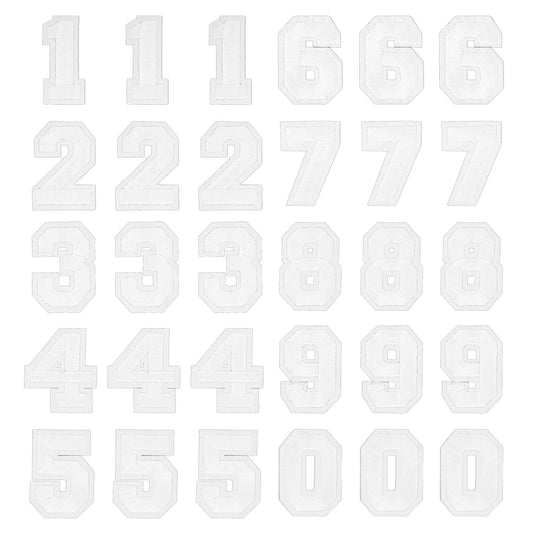 Lusofie 30pcs Iron On Numbers White Number Patch 0-9 Numbers Decorative Patch Sewing Embroidery Applique Patches for Jeans Hats Jackets Backpacks Shirts Bags Crafts (White, 2 Inch)