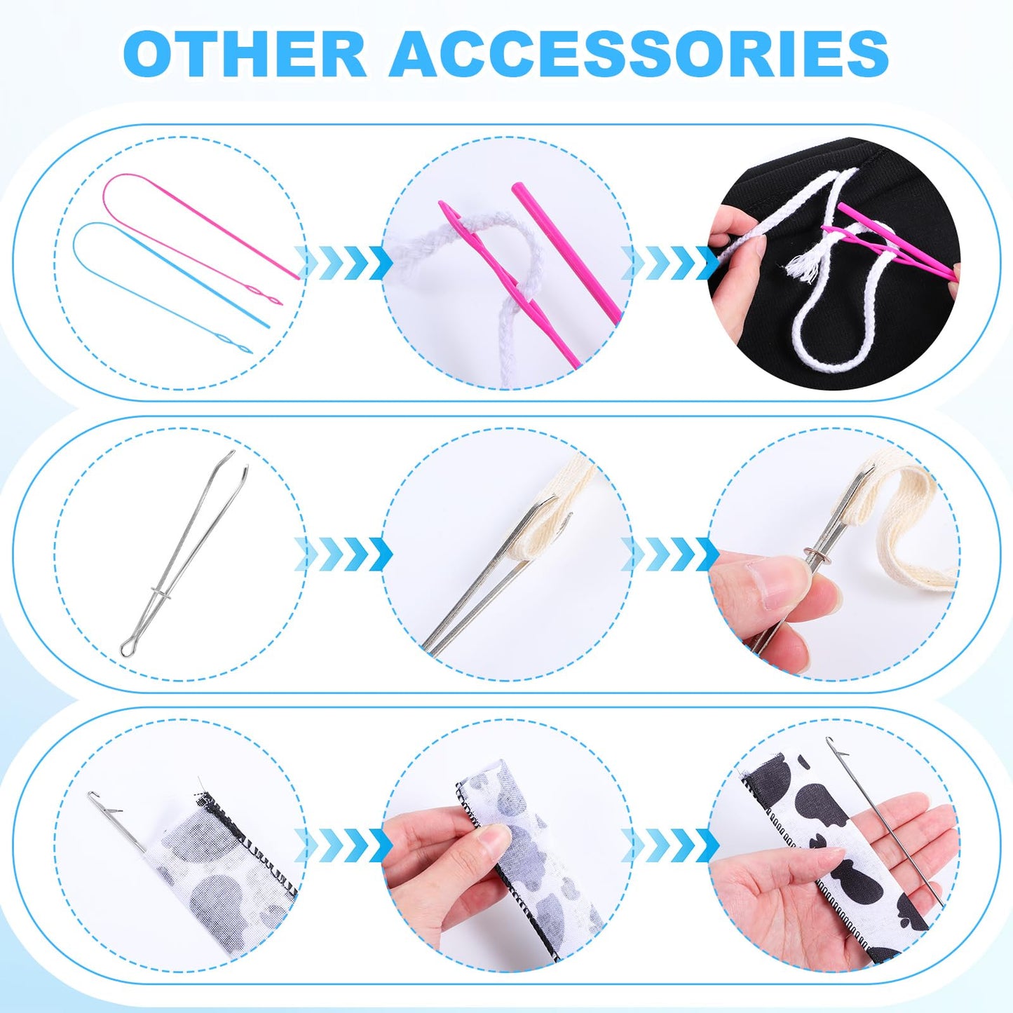 11 Pcs Drawstring Threader Tool Stainless Steel Sewing Loop Turner Hooks with Latch, Flexible Drawstring Threader, Easy Rope Threader Clips for Sweatshirts Jackets Coats Hoodies Sweaters