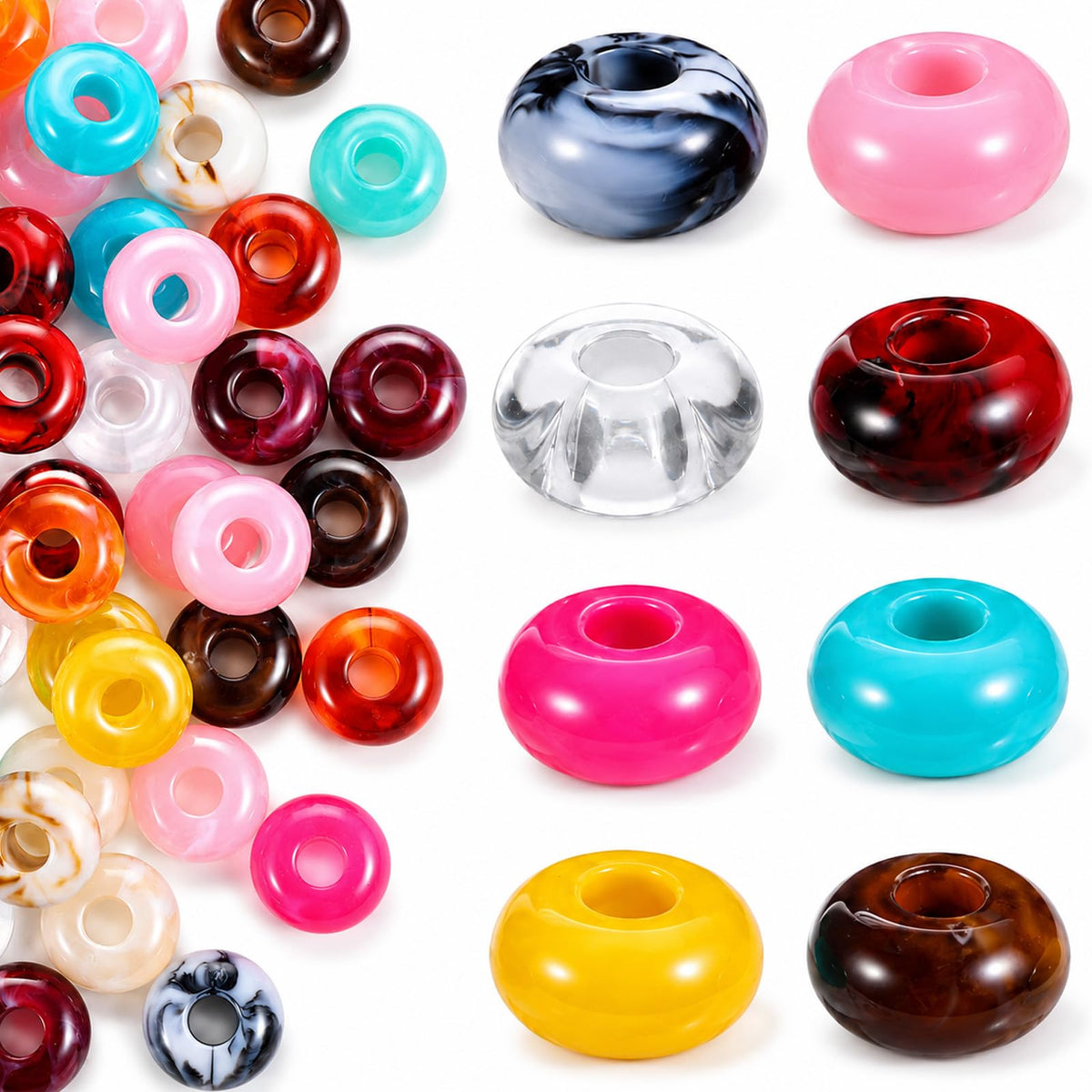 50Pcs Acrylic Large Hole Beads for Keychains, 5mm Round Acrylic Beads