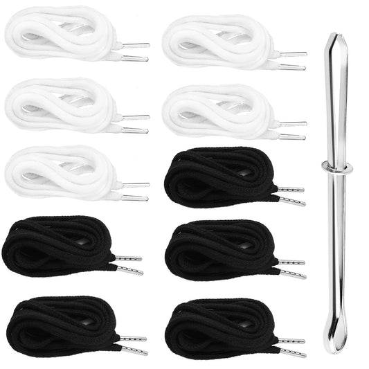 Lusofie 10 Pieces Drawstring Cords with Easy Threaders, Hoodie String Replacement with Flexible Drawstring Threaders for Pants Sweatpants Hoodies Jackets Shoes (5 Black & 5 White)