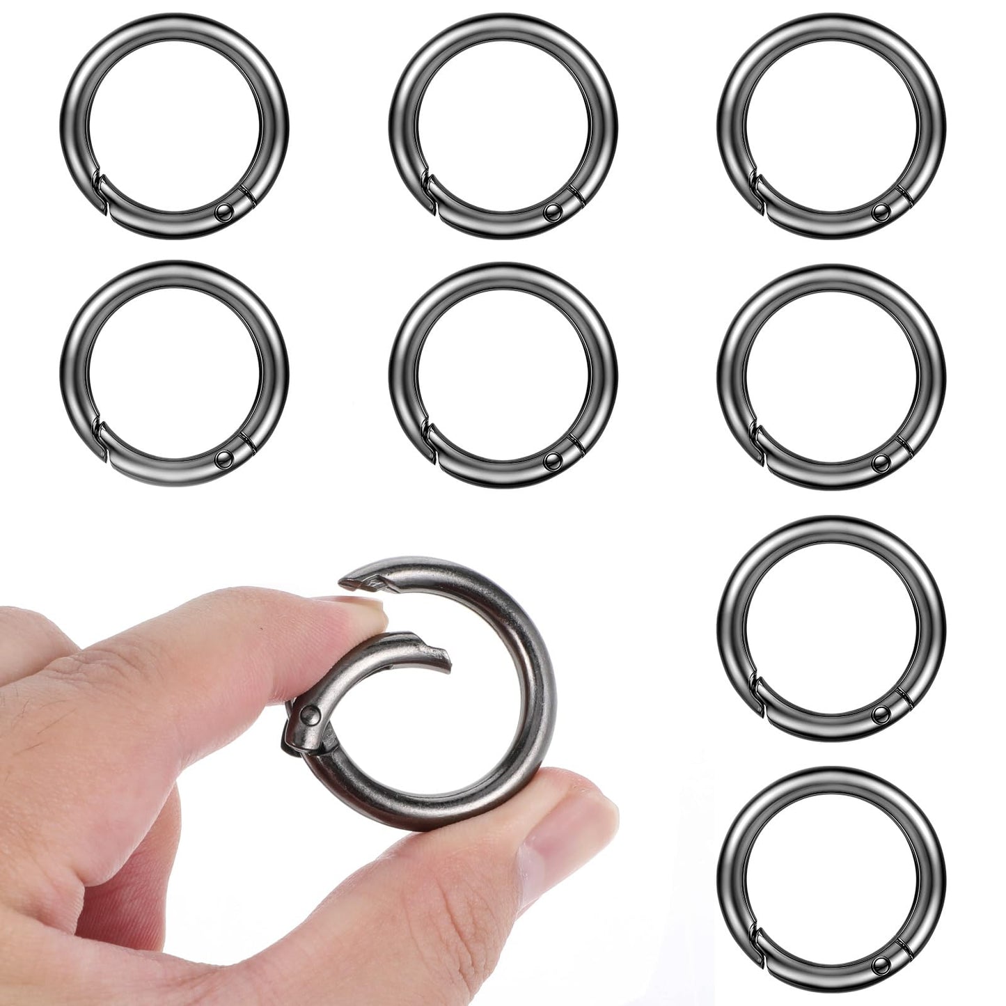Lusofie 8 Pcs Metal Spring O Rings 1 Inch Key Chain Rings Round Small Carabiner Clip Mini Keychain Clip Key Rings for Car Keys, Purse Hardware, DIY Crafts, Jewelry Making(Black)