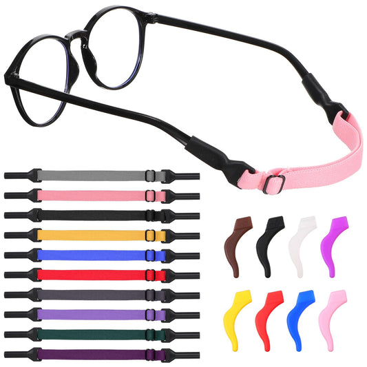 Josojoou 10PCS Glasses Strap and 10 Pairs of Ear Hooks, Non-slip Adjustable Glasses Holder Strap, Suitable for Any Type of Sunglasses
