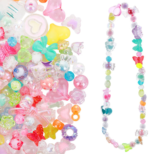Yolev 100Pcs Assorted Acrylic Beads Colorful Candy Beads Plastic Cute Butterfly Flower Heart Aesthetic Beads for Bracelets Making Necklaces Key Chains Jewelry DIY Crafts