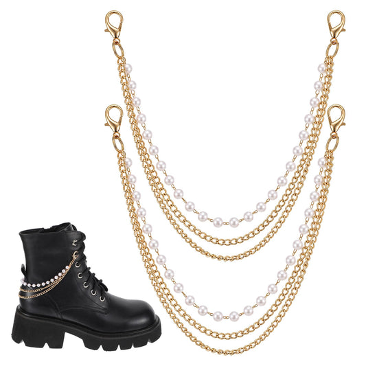 Fiyooau 2Pcs Boot Chains Jewelry Gold Pearl Boot Charms for Cowgirl Boots