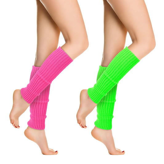 Yolev 2 pairs 80s Women Neon Leg Warmers Knit Ribbed Leg Warmer for Party Costume Accessories and Sports Yoga Supplies?Rose Red + Fluorescent Green?