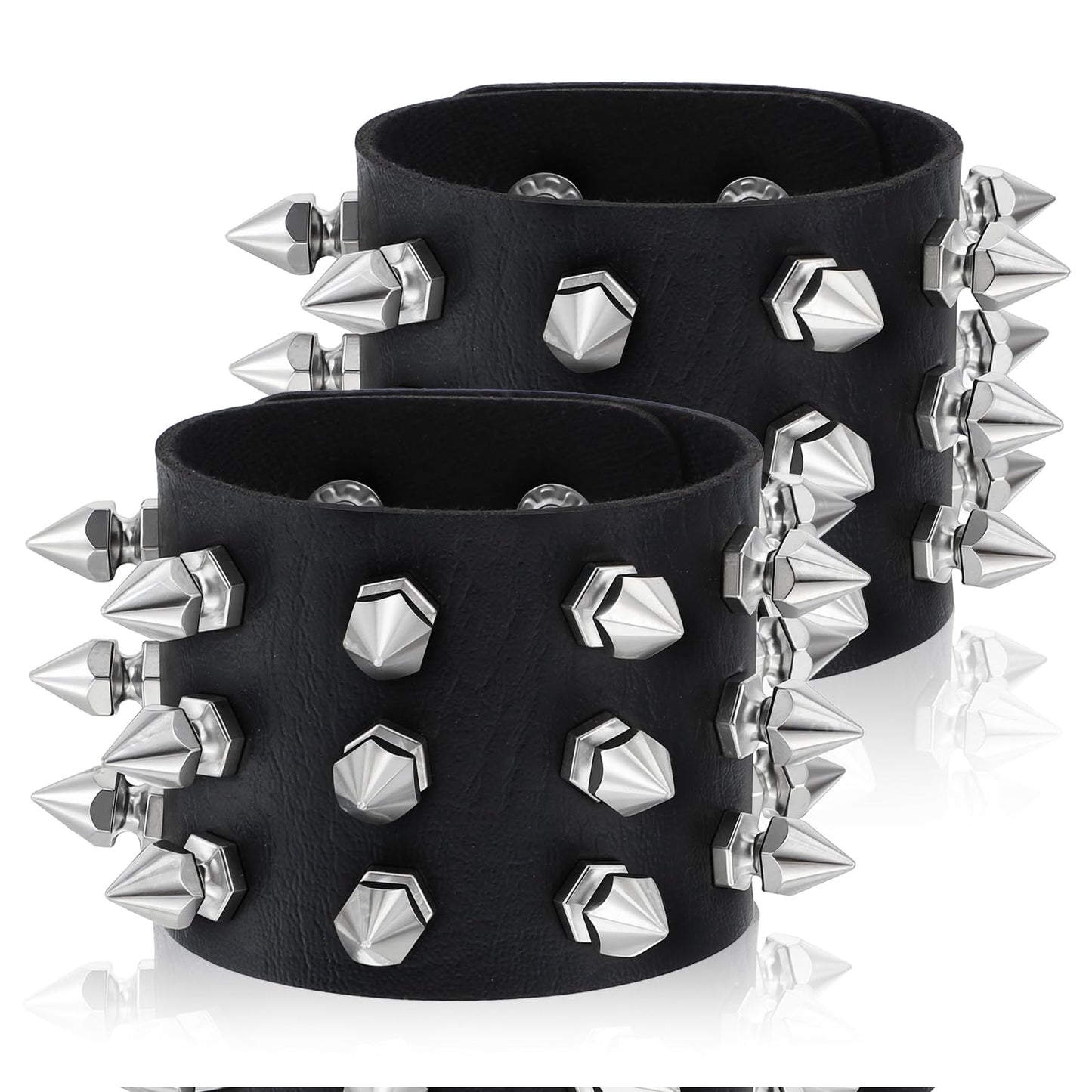 HaiFafafaing Studded Bracelet, Gothic Punk Rock Biker Cuff Wrap Bangle, Snap Button Black Leather Rivet Bracelet For Men And Women