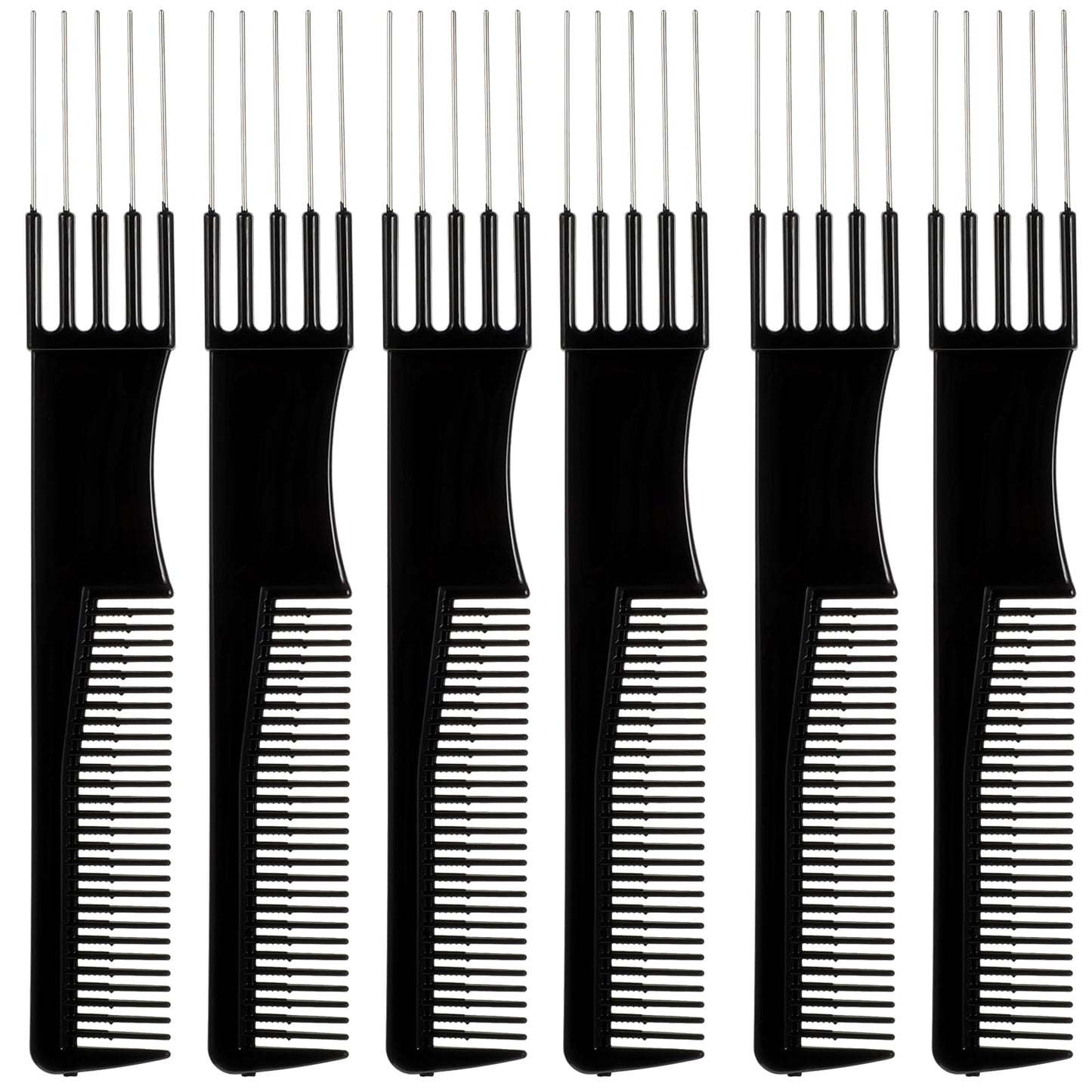 6 Pcs Lift Teasing Combs Hair with Metal Pick Teasing Comb with Metal Pick Double-Head Teasing Combs for Women Salon Styling Comb for Hair PickingDetangling and Fluffing(Black)