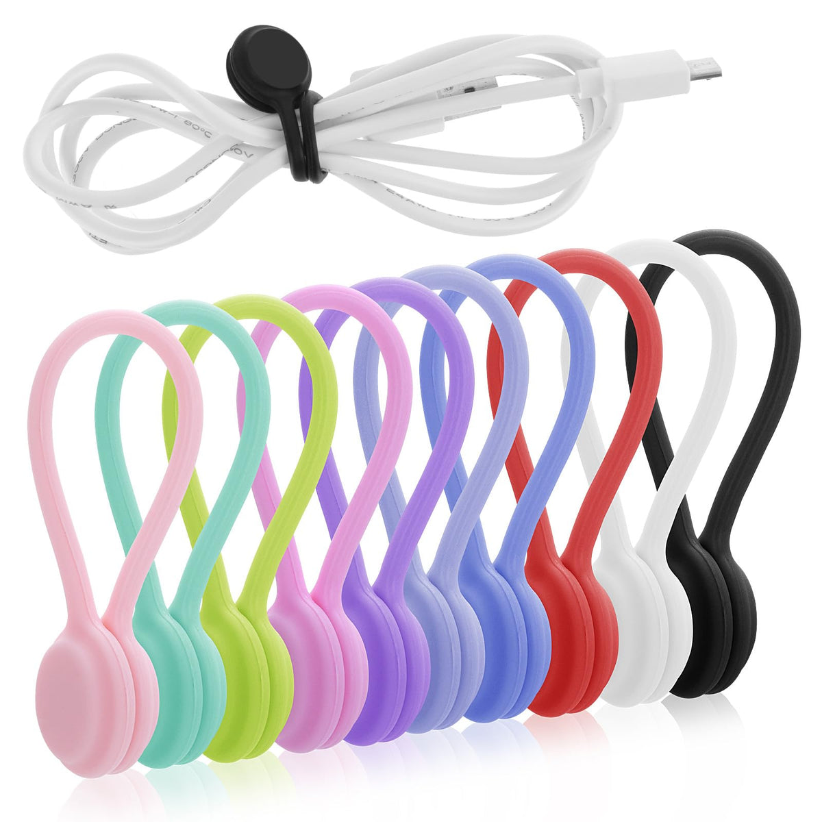 10 PCS Magnetic Cable Ties Reusable Silicone Cord Organizers, Cable Manager