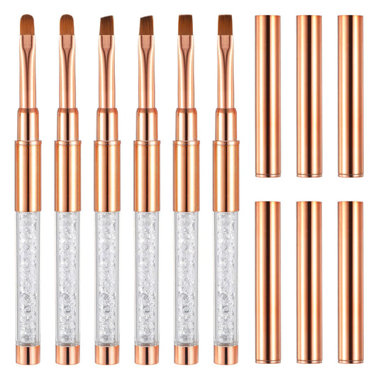 6 Pcs Builder Gel Brush, Oval UV Gel Nail Brush, Rhinestone Handle Nail Drawing Pen Brushes for Nails