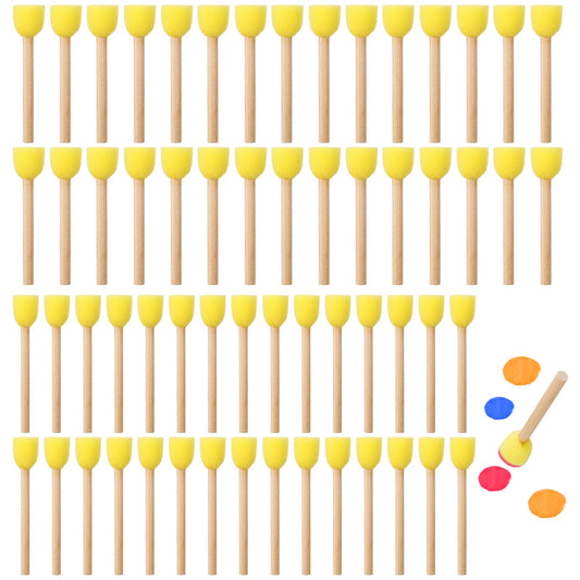 60Pcs Foam Brush for Painting, Round Sponge Brushe, Paint Sponges with Wooden Handle Paint Tools for Kids Graffiti Watercolours Arts and Crafts Supplies (Yellow)