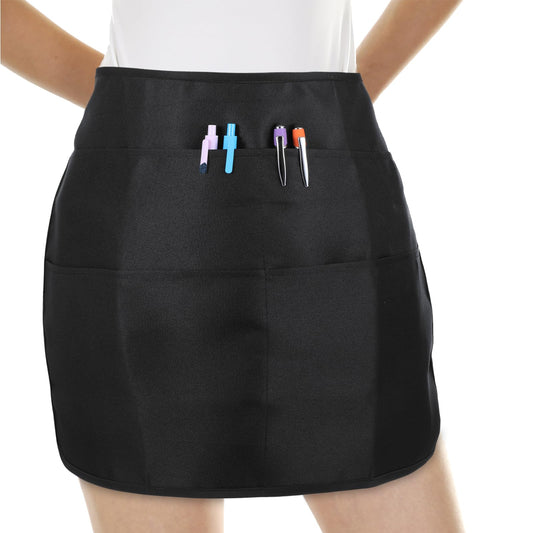 Meyeyaia Waist Apron with Pockets for Women,6 Pockets Black Serving Aprons for Waitresses, Waterproof Quickly Put On and Take Off Waiter Apron,Work Aprons for Bartender Barista
