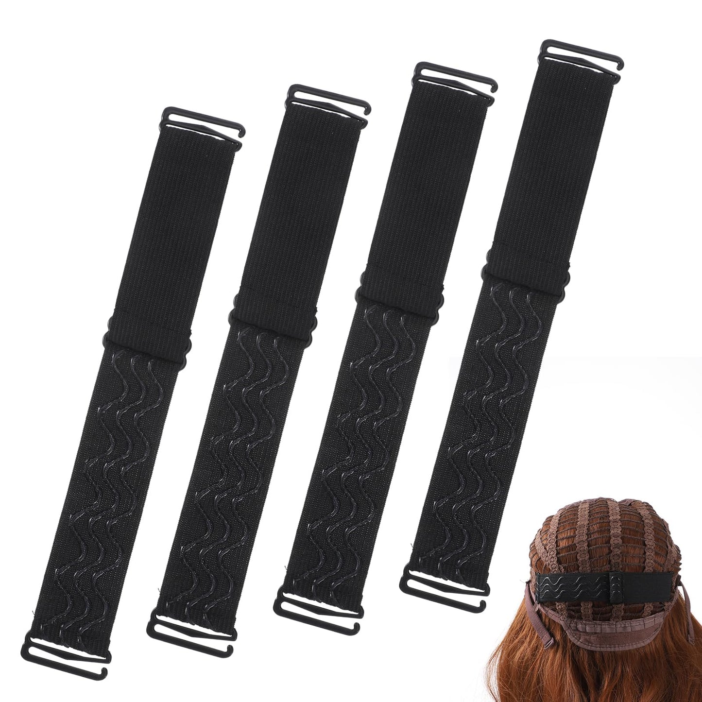 4 Pcs Adjustable Elastic Wig Band Nonslip Wig Strap with Removable Buckles