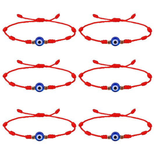 Yolev 6 Pieces Evil Eye Rope Kabbalah Bracelets Adjustable Red Black Bracelets Handmade Braided Cord Protection Bracelets Lucky Friendship Bracelets
