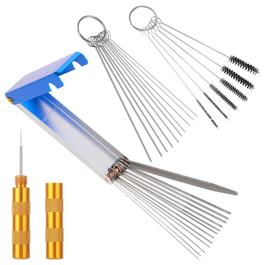 Lusofie Carburetor Carbon Dirt Jet Remove Cleaner, 13 Cleaning Wires Set + 5 Nylon Brushes + 10 Cleaning Needles + 1 Sharp Pick Torch Tip Cleaner Repair Tools Set for ATV Moped Welder Carb Spray
