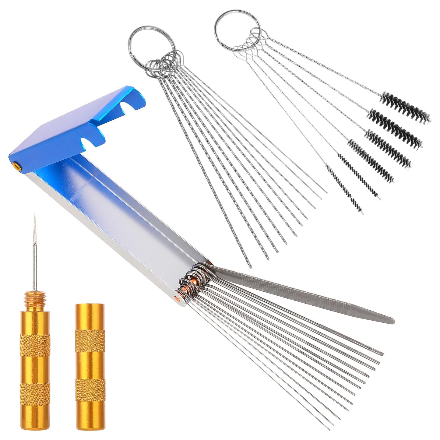 Lusofie Carburetor Carbon Dirt Jet Remove Cleaner, 13 Cleaning Wires Set + 5 Nylon Brushes + 10 Cleaning Needles + 1 Sharp Pick Torch Tip Cleaner Repair Tools Set for ATV Moped Welder Carb Spray