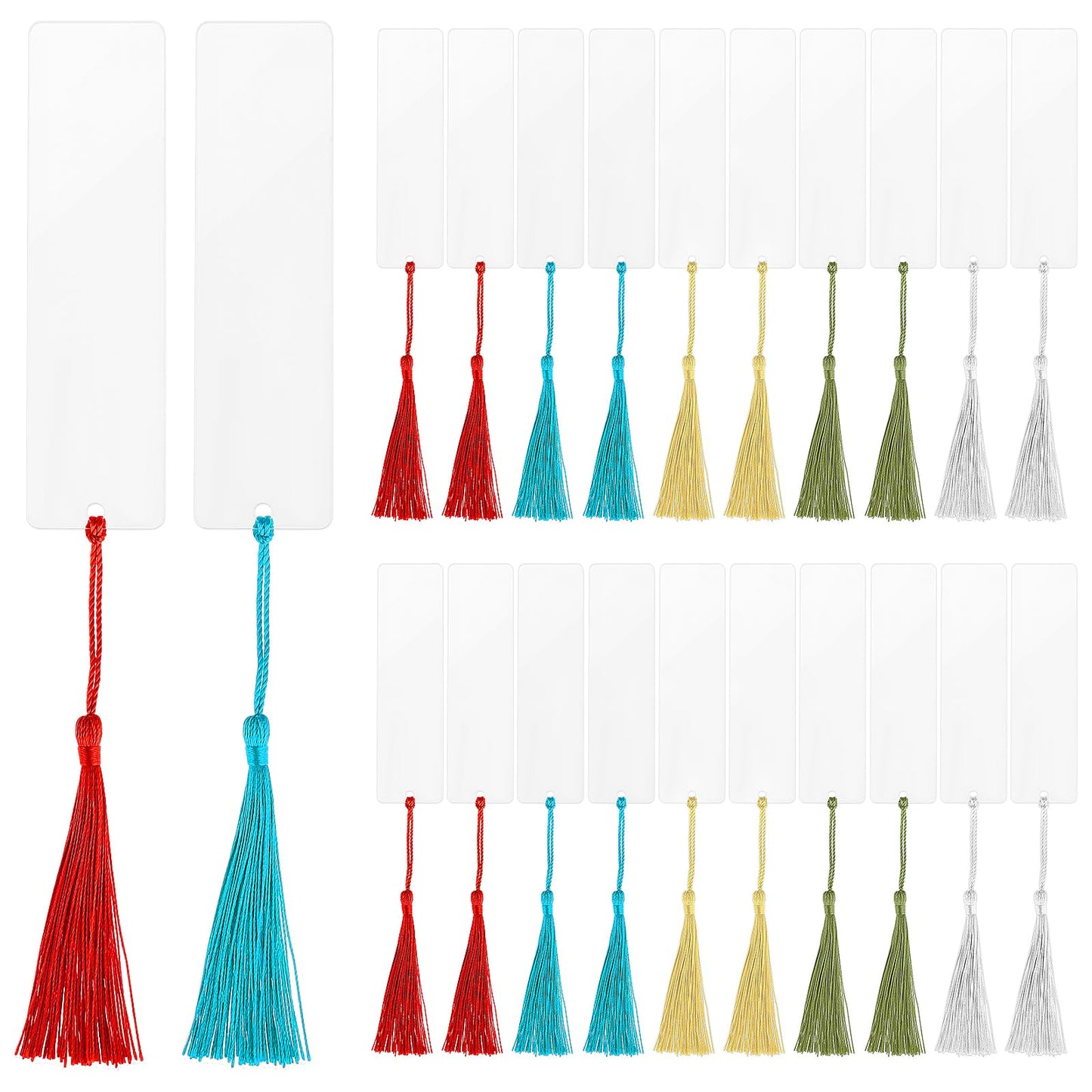 Lusofie Clear Acrylic Bookmark, 30Pcs Acrylic Bookmark Blanks Bulk with 30 Pieces Colorful Tassel for DIY Bookmark Crafts Projects Book Lovers Gift