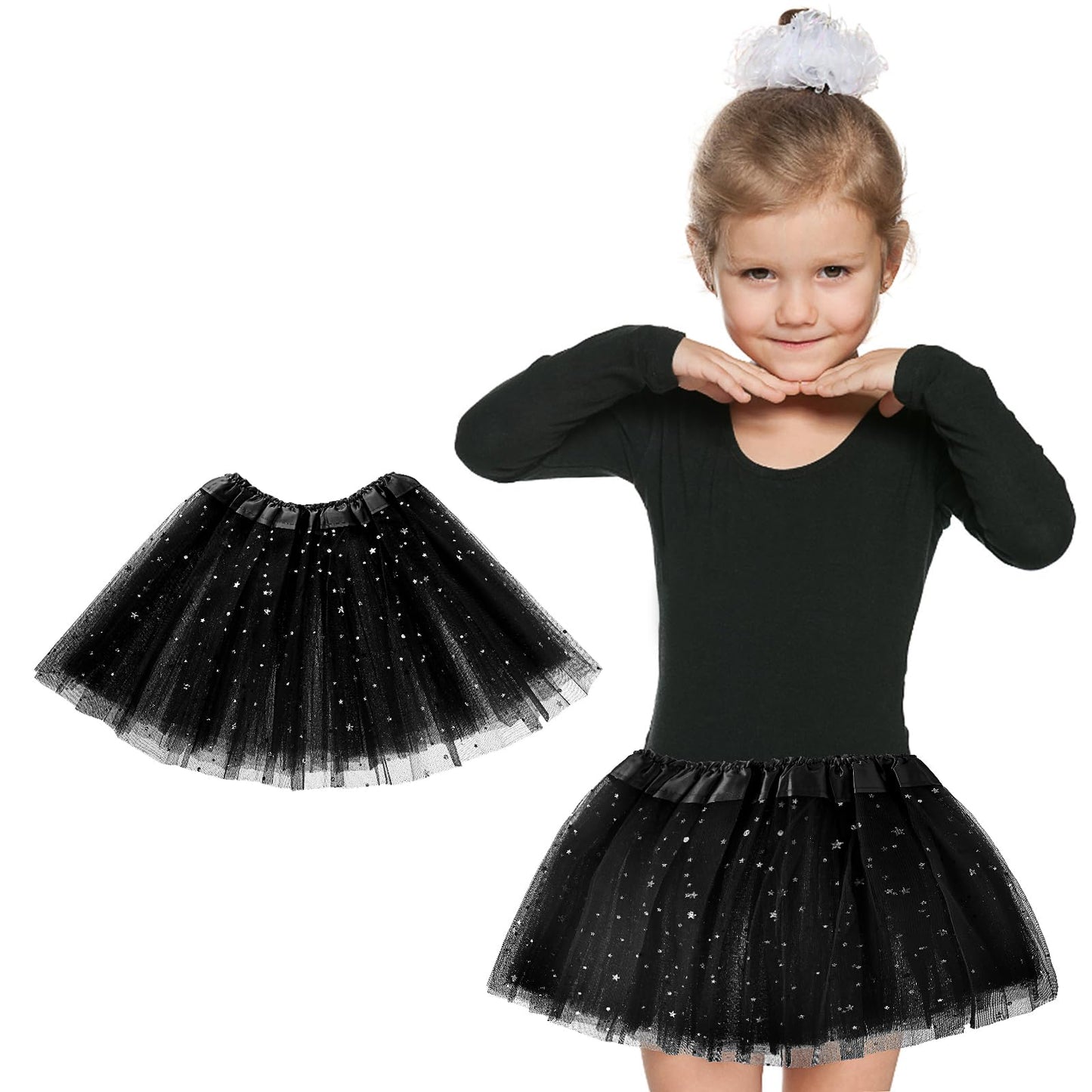 Yolev Girls Tutu Skirt with Stars Sequin, Little Girls Tutu Skirt Kid Party Princess Dance Tutu Princess Dress Ballet Skirt (Black)