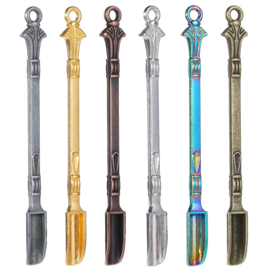 6 Pcs Metal Mini Spoons Tiny Spoon Mini Shovel Spoons Small Spoons Mini Pendant for Daily Use DIY Design Necklace Keychain Making(Multicolor)