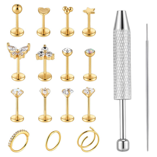 Fosaseua 14K Gold Nose Rings Studs 20G Threadless Push Flat Back Nose Stud