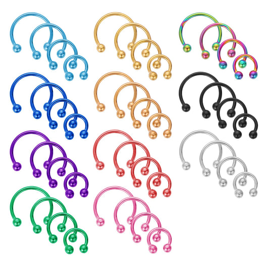 Yolev 44Pcs 16G Stainless Steel Horseshoe Nose Septum Rings Piercing Jewelry Balls Spikes Cartilage Helix Tragus Earring Hoop Eyebrow Lip Hoop Piercing Ring for Women Men