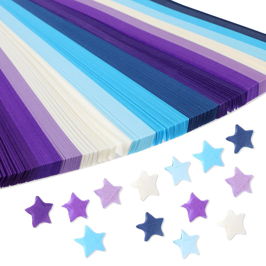 1080 Pcs Lucky Star Paper Strips Blue Purple Gradient Color Star Origami Paper Double Sided Origami Paper Strips Star Folding Paper for Decorations DIY Paper Crafts Supplies