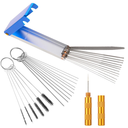 Carburetor Cleaning Kit, 13 Clean Wires + 10 Clean Needles + 5 Nylon Brushes + 1 Sharp Pick, Small Engine Carburetor Cleaning Kit for Spray, Torch Tip,Motorcycles, Welder, Lawn Equipment