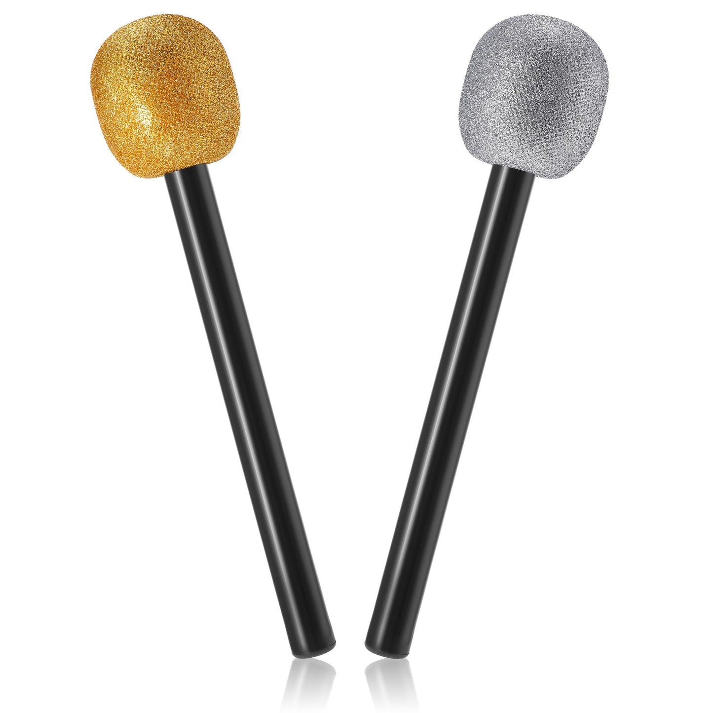 Lusofie 2 pcs Gold and Silver Fake Microphone Toy Microphone Set for Disco Party Decorations Blow up Microphone for Halloween, Christmas, Karaoke, and Birthday Music Party Costume Props