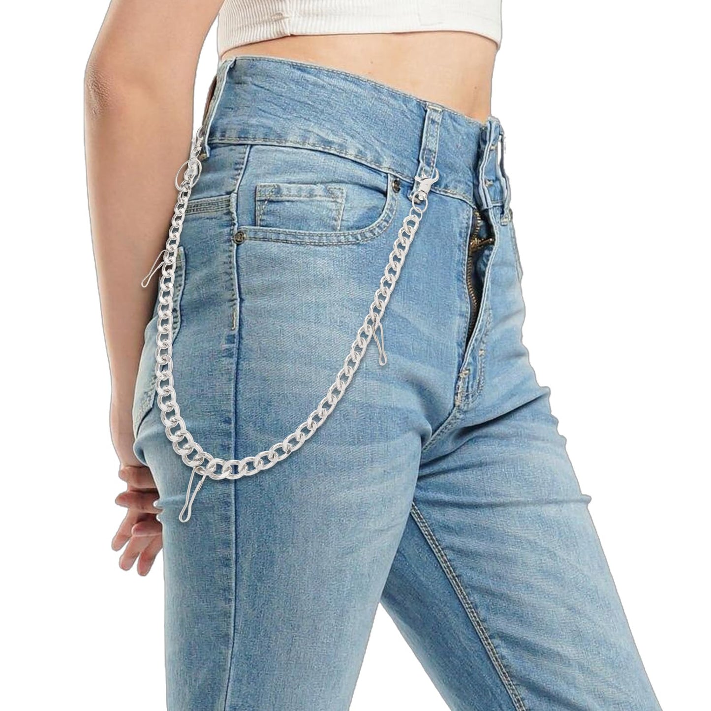 Pants Wallet Chain Hip Hop Punk Jeans Chain Key Chains, 22.4" Goth Pocket Chains with Clasp Accessories for Women Men (Silver)