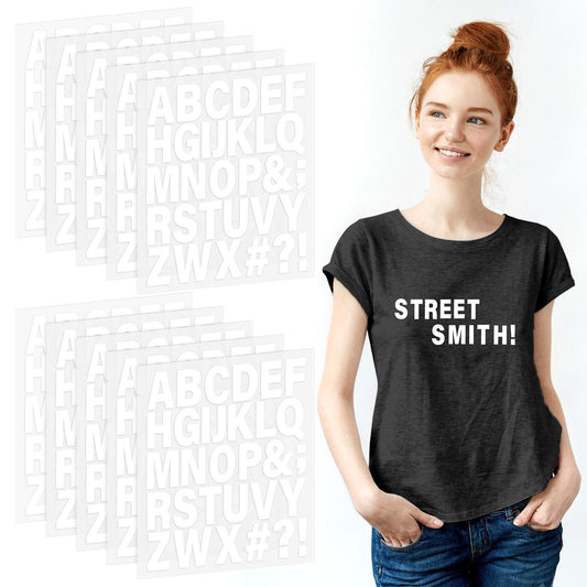 10Sheets 310Pcs Iron On Letters for Fabric Iron Letters for Clothing,White Iron On Letters 1.6 Inch PU Material Iron-On Letters A-Z Sticky Stickers,Suitable for DIY Craft Clothing Bag Hat