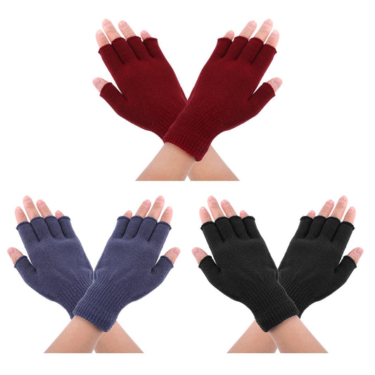 Lusofie 3 Pairs Half Finger Gloves Fingerless Gloves Winter Knit Fingerless Gloves Fingerless Gloves for Women Men for Outdoor Working Running Cycling Skiing