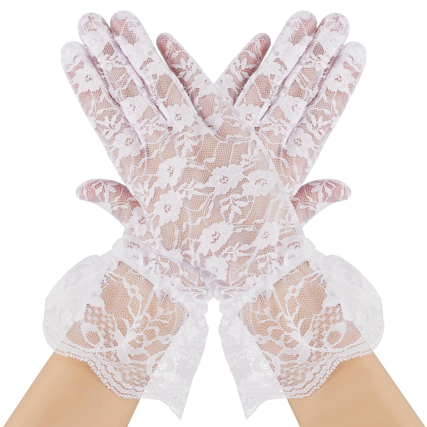 Lusofie Lace Gloves for Women Elegant Short Mesh Gloves Ladies Floral Opera Gloves Women Accessories for Wedding Bridal Opera Party Halloween Costume(White)