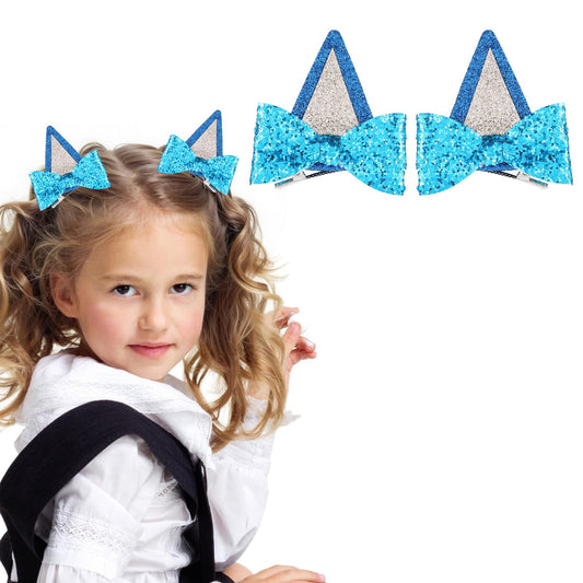 Dog Ears Hair Clips blue Glitter Cat Ears Hair Barrettes Halloween Cosplay Party Accessories Birthday Gift