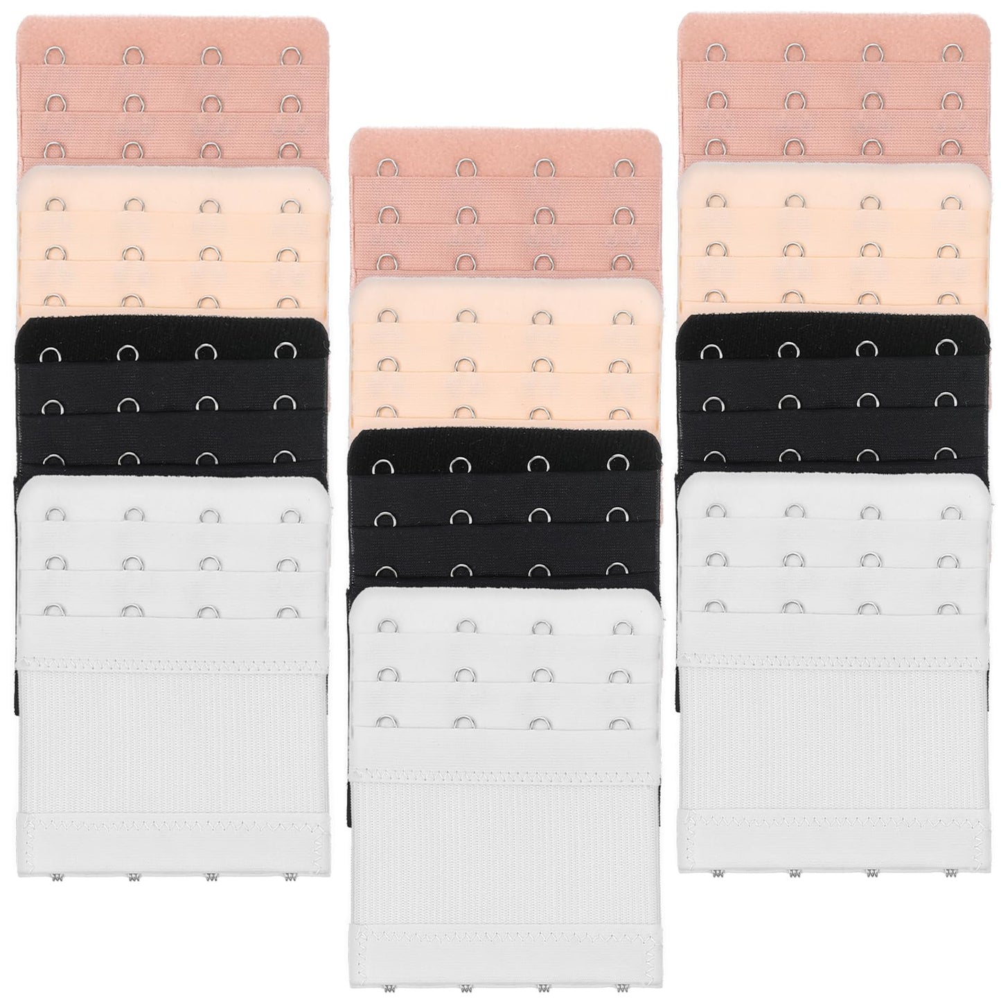 HaiFafafaing 12 Pcs Bra Extender 4 Hook Bra Strap Extender 4 Hooks 3 Rows Elastic Plus Size Bras Extension Strap For Women Soft Comfortable Black White Nude Beige