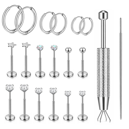 9 Pairs Threadless Flat Back Earrings, 20G Stainless Steel Cartilage Earrings for Women, Anti-sensitive Flat Back Stud Earring for Piercings of the Tragus Auricle Ear Cartilage Concha Nose Lip