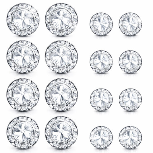 8 Pairs Dance Competition Earrings 10mm 15mm Rhinestone Earrings for Women - Sparkling Stainless Steel Studs for Dance Competitions Stage Opera Party Performance Wedding Bridal Earrings Jewelry