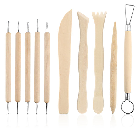 Basic Clay Tools Sculpting Pottery Tool Kit, 10Pcs Wooden Ceramics Tool Kit, Air Dry Clay Tools, Pottery Tools and Supplies for Engraving Embossing Shaping Sculpting Modeling Dotting Adult