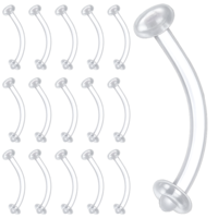 HekouJiub 15 PCs Clear Eyebrow Piercing Curved 16G Acrylic Barbells Belly Piercing Retainers, Flexible Cartilage Earrings Eyebrow Tongue Rings Jewelry for Helix Tragus Daith Vertical Labret
